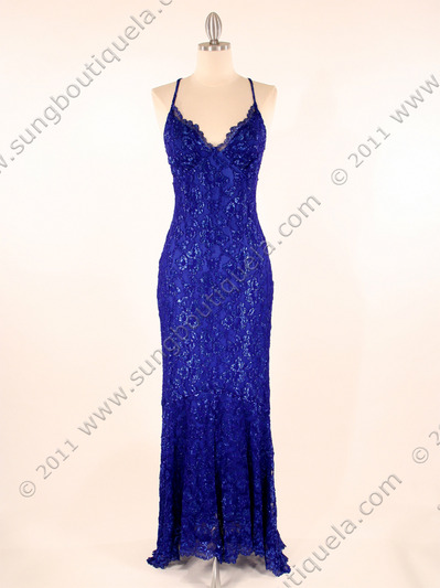 2861 Blue Spandex Evening Dress - Blue, Front View Medium