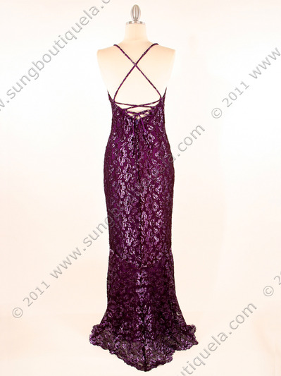 2861 Purple Spandex Evening Dress - Purple, Back View Medium