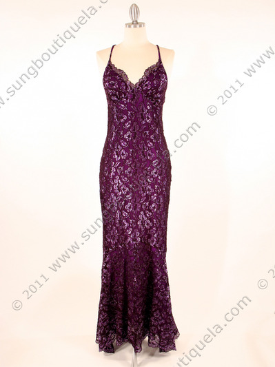 2861 Purple Spandex Evening Dress - Purple, Front View Medium
