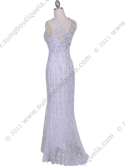 2884 White Lace Evening Dress - White, Back View Medium