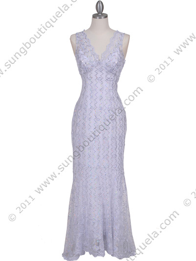 2884 White Lace Evening Dress - White, Front View Medium