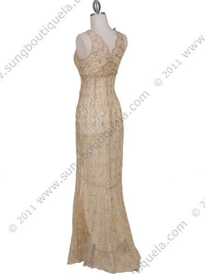 2884 Yellow Lace Evening Dress - Yellow, Back View Medium