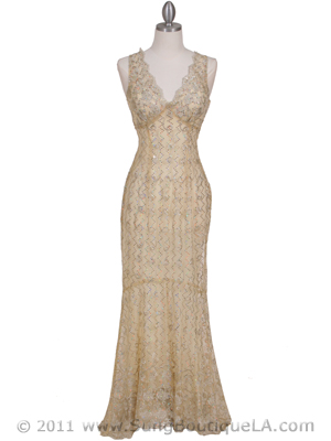 2884 Yellow Lace Evening Dress, Yellow