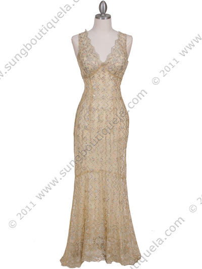 2884 Yellow Lace Evening Dress - Yellow, Front View Medium