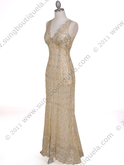 2884 Yellow Lace Evening Dress - Yellow, Alt View Medium