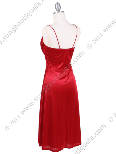 2949 Red Satin Cocktail Dress - Red, Back View Medium