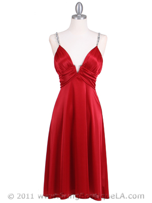 2949 Red Satin Cocktail Dress, Red