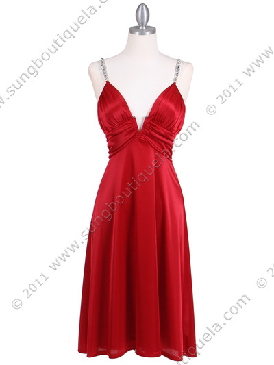 2949 Red Satin Cocktail Dress - Red, Front View Medium