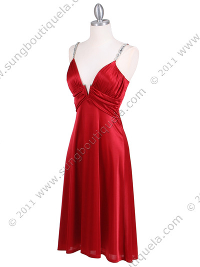 2949 Red Satin Cocktail Dress - Red, Alt View Medium