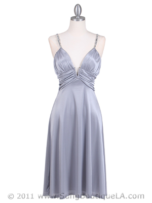 2949 Silver Satin Cocktail Dress, Silver