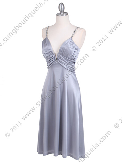 2949 Silver Satin Cocktail Dress - Silver, Alt View Medium