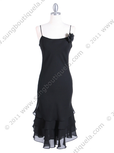2979 Black Ruffle Layers Bottom Dress - Black, Front View Medium