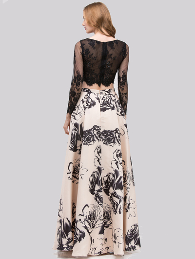 30-4333 Two-Piece Long Sleeves Prom Dress - Champagne Black, Back View Medium