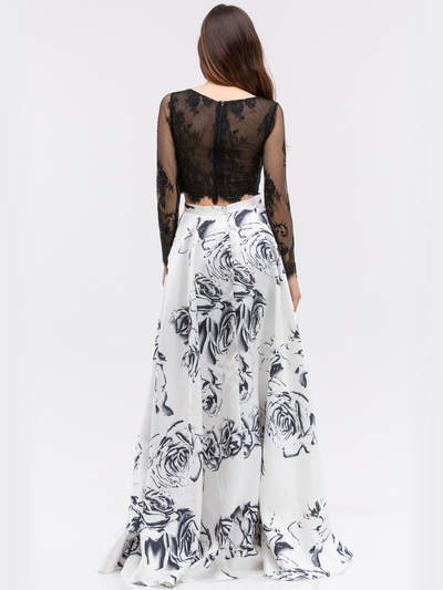 30-4333 Two-Piece Long Sleeves Prom Dress - Off White Black, Back View Medium