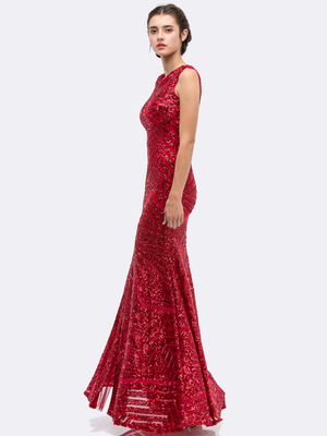30-5105 Sleeveless Sequin Evening with Cutout Back, Red