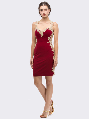 30-6016 Sleeveless Short Cocktail Dress, Burgundy
