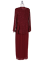 3006 Burgundy Giltter 2 piece Evening Dress - Burgundy, Back View Thumbnail
