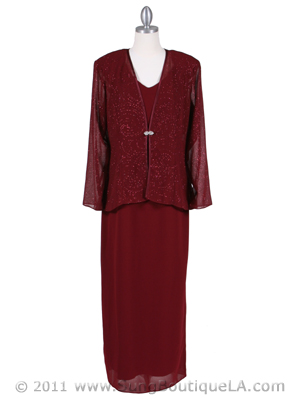 3006 Burgundy Giltter 2 piece Evening Dress, Burgundy