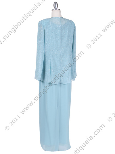 3006 Jade Giltter 2 piece Evening Dress - Jade, Back View Medium