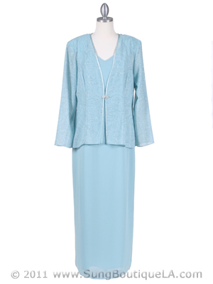 3006 Jade Giltter 2 piece Evening Dress, Jade