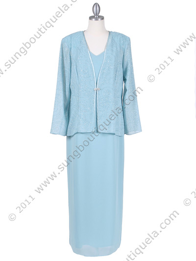 3006 Jade Giltter 2 piece Evening Dress - Jade, Front View Medium