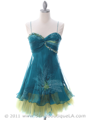 301 Green Printed Cocktail Dress, Green