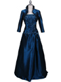 3052 Teal Tafetta Evening Dress with Bolero - Teal, Front View Thumbnail