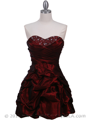 3054 Burgundy Taffeta Cocktail Dress, Burgundy