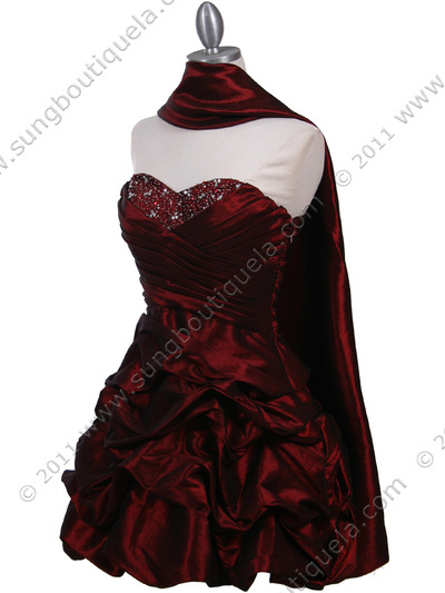 3054 Burgundy Taffeta Cocktail Dress - Burgundy, Alt View Medium