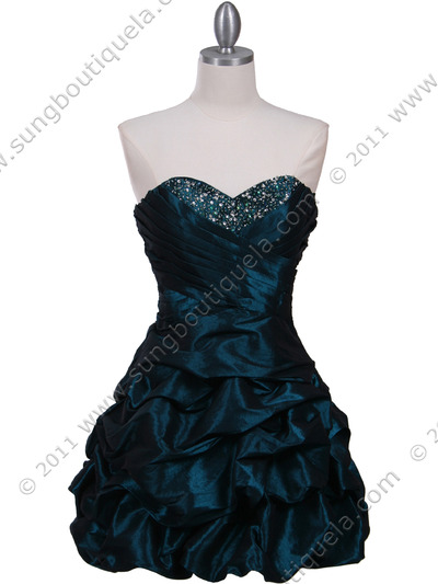 3054 Jade Taffeta Cocktail Dress - Jade, Front View Medium