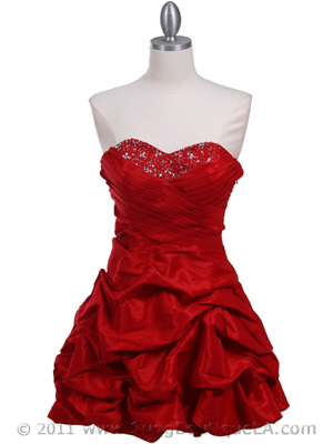 3054 Red Taffeta Cocktail Dress, Red