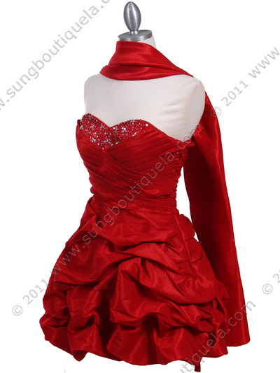 3054 Red Taffeta Cocktail Dress - Red, Alt View Medium
