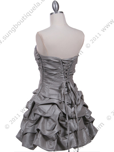 3054 Silver Taffeta Cocktail Dress - Silver, Back View Medium