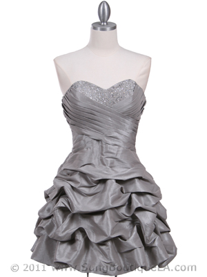 3054 Silver Taffeta Cocktail Dress, Silver