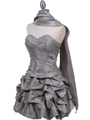 3054 Silver Taffeta Cocktail Dress - Silver, Alt View Thumbnail