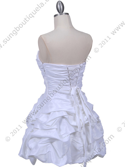 3054 White Taffeta Cocktail Dress - White, Back View Medium