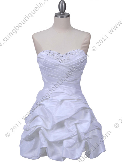 3054 White Taffeta Cocktail Dress - White, Front View Medium