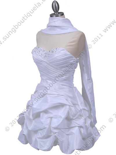 3054 White Taffeta Cocktail Dress - White, Alt View Medium