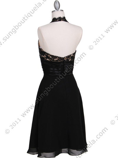 3059 Black Halter Cocktail Dress - Black, Back View Medium