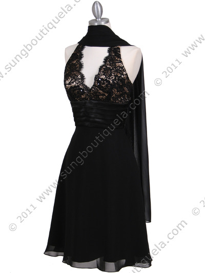 3059 Black Halter Cocktail Dress - Black, Alt View Medium