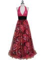 3060 Hot Pink Beaded Print Prom Dress - Hot Pink, Front View Thumbnail