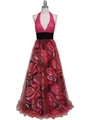 3060 Hot Pink Beaded Print Prom Dress - Hot Pink, Front View Thumbnail