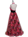 3060 Hot Pink Beaded Print Prom Dress - Hot Pink, Back View Thumbnail