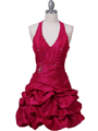 3062 Fuschia Halter Taffeta Cocktail Dress - Fuschia, Front View Thumbnail