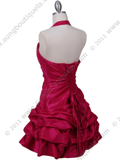 3062 Fuschia Halter Taffeta Cocktail Dress - Fuschia, Back View Medium