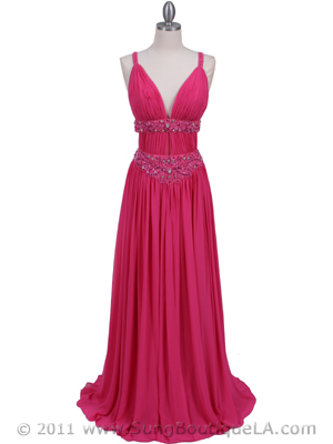 3072 Hot Pink Beaded Chiffon Prom Evening Dress, Hot Pink