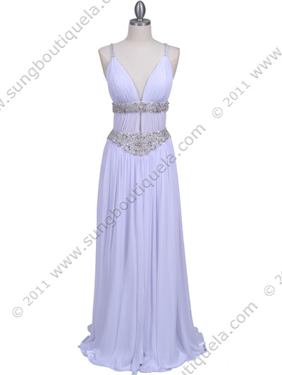 3072 White Beaded Chiffon Prom Evening Dress - White, Front View Medium