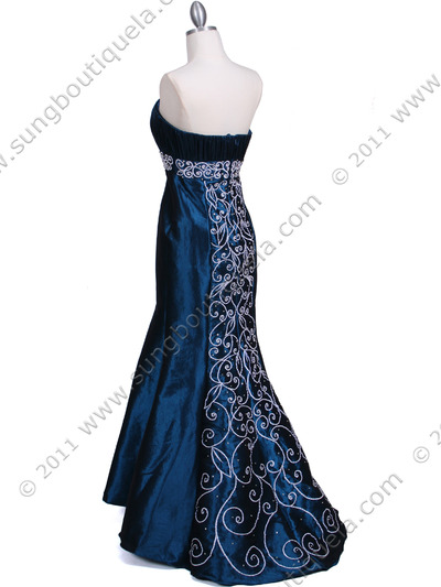 3073 Jade Strapless Tafetta Evening Gown - Jade, Back View Medium