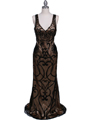 3081 Black Gold Lace Sequin Evening Dress - Black Gold, Front View Thumbnail