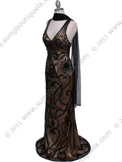 3081 Black Gold Lace Sequin Evening Dress - Black Gold, Alt View Medium